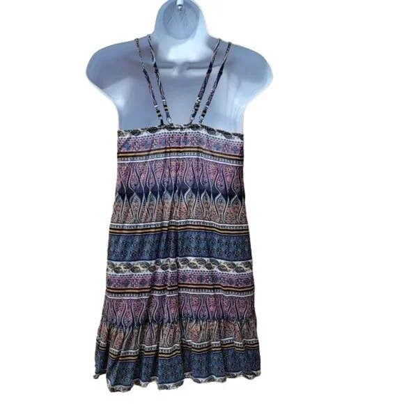 Hollister Women's XS Boho Print Sleeveless Dress Lace-Up SummerFestival Style - Picture 4 of 10